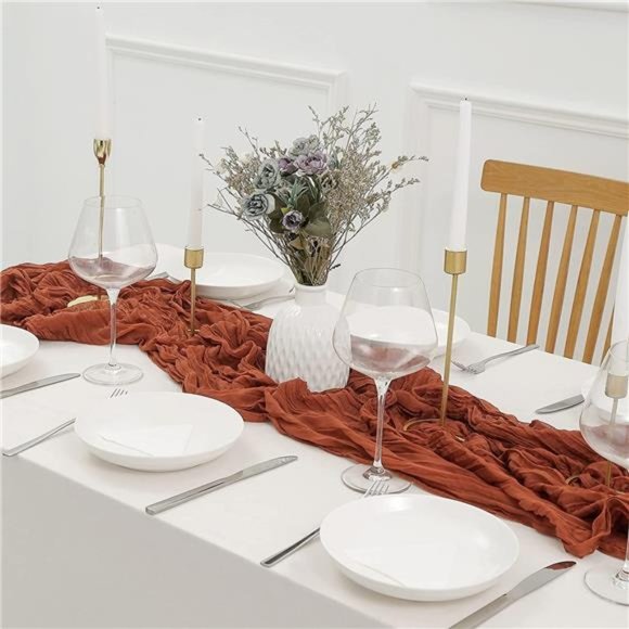 Valentines Day Rust Cheesecloth Table Runner 13.3ft Boho Gauze Cheese Cloth - Picture 4 of 6
